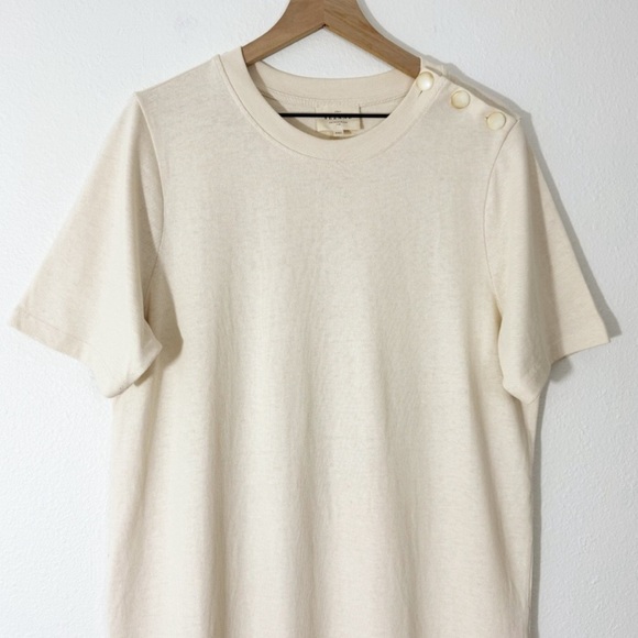 Sezane Emy Dress in Cream Button Shoulder 100% Organic Cotton Size XXL - Picture 3 of 10